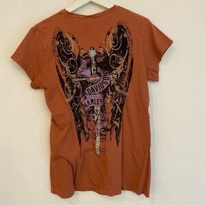 Harley-Davidson Orange Biker Graphic T Shirt Size Large